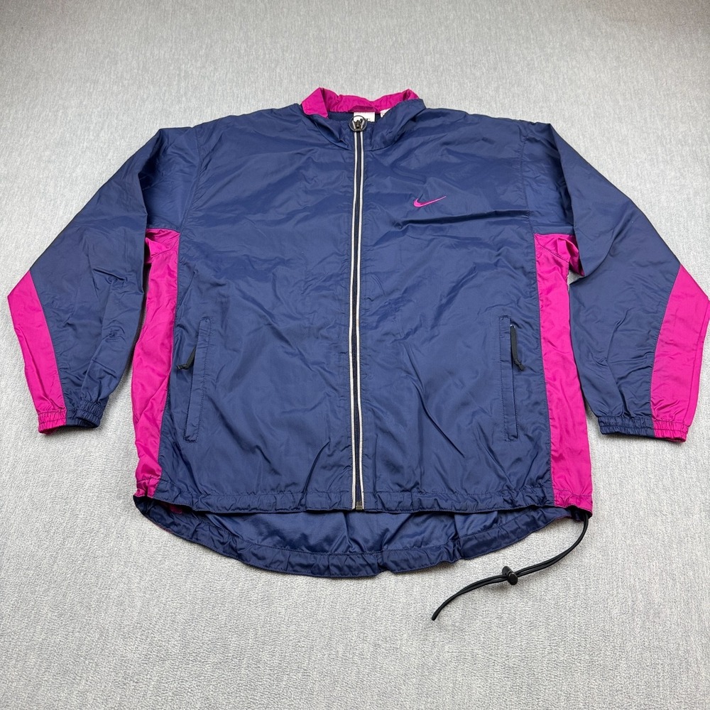 Vintage Nike Jacket Men Large Blue Swoosh Side Tape Windbreaker Full‎ Zip 90s